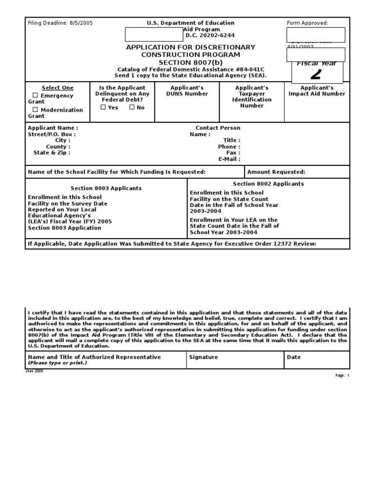 Impact Aid Construction Program Application | PDF | Rehabilitation Act ...