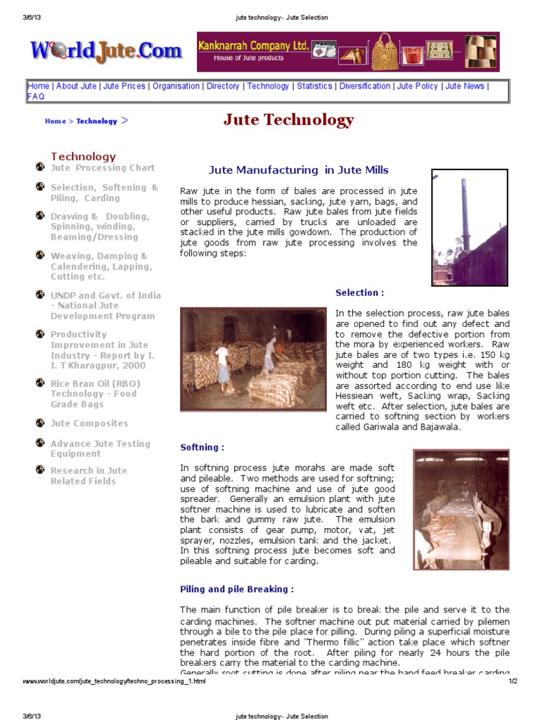 Jute Technology Jute Selection PDF Jute Textiles