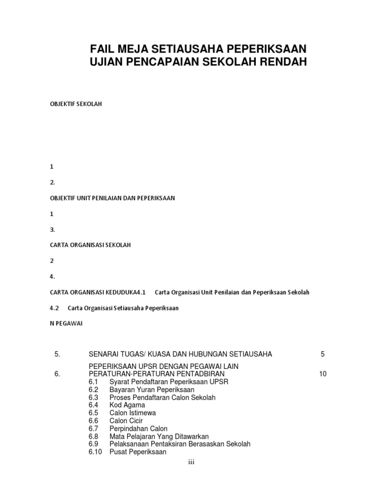Fail Meja Setiausaha Peperiksaan Ujian Pencapaian Sekolah Rendah