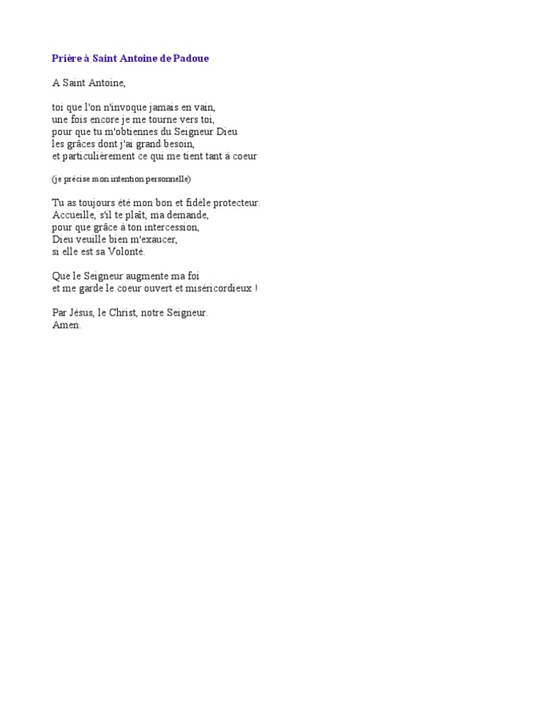 St Antoine De Padoue Priere Du Miracle Pdf Prieres Saint Antoine de Padoue | PDF | Notre Père | Marie, mère de Jésus