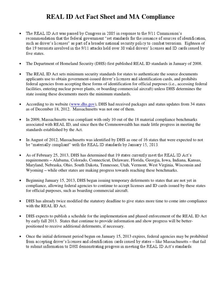 Real Id Fact Sheet PDF Identity Document Government And Personhood