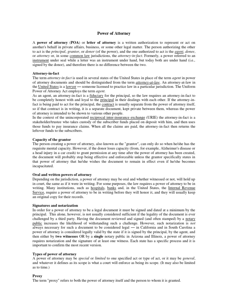 Power of Attorney PDF Power Of Attorney Legal Ethics