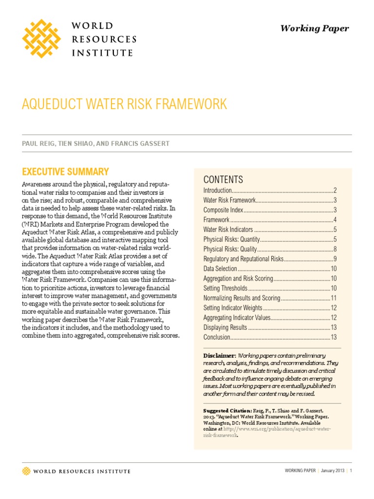 Aqueduct Water Risk Framework Water Resources Groundwater
