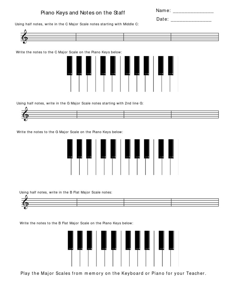 Worksheet 0011 Piano Keys And Notes On The Staff New