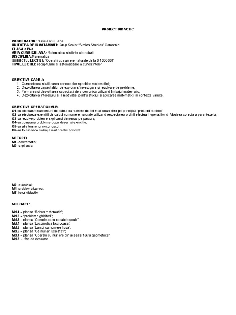 6 Proiect Didactic Matematica