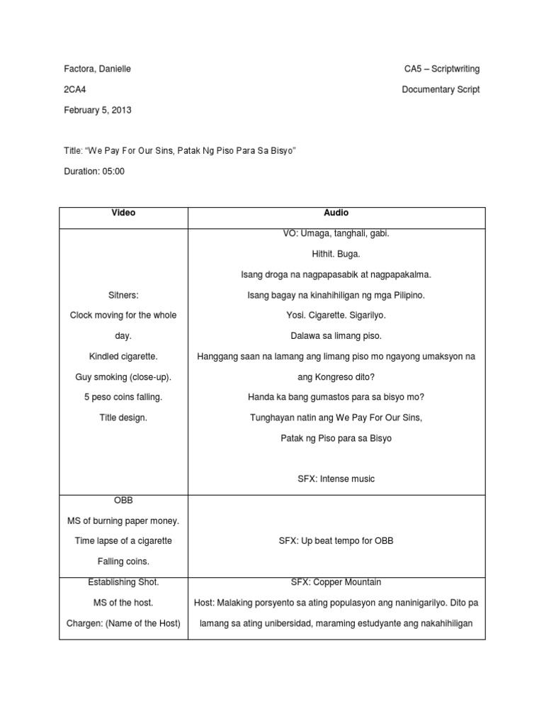 Documentary Script - Smoking | PDF