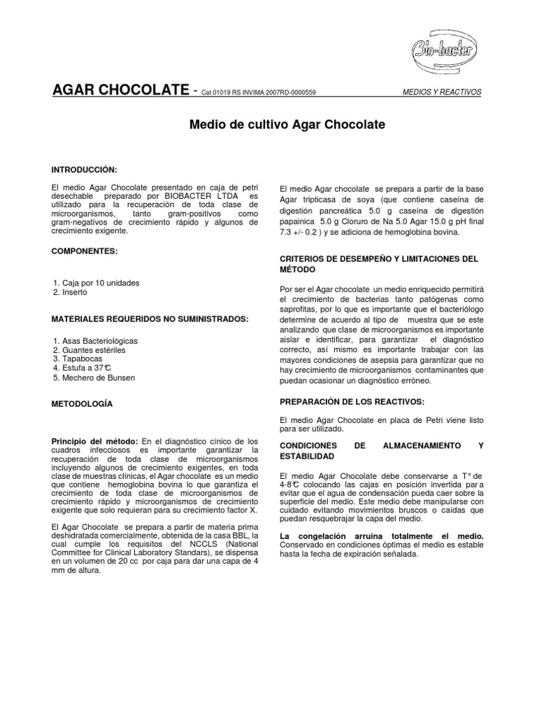 Agar Chocolate PDF Microscopía Patologia clinica