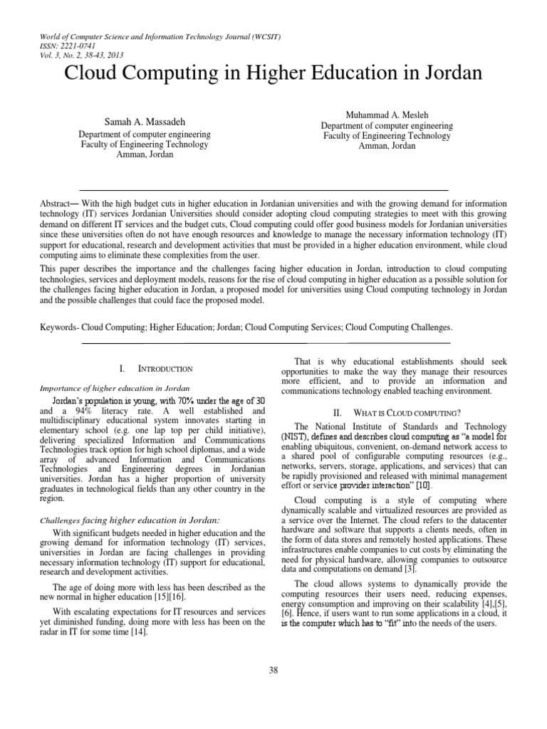 Cloud Computing in Higher Education in Jordan | PDF | Software As A ...