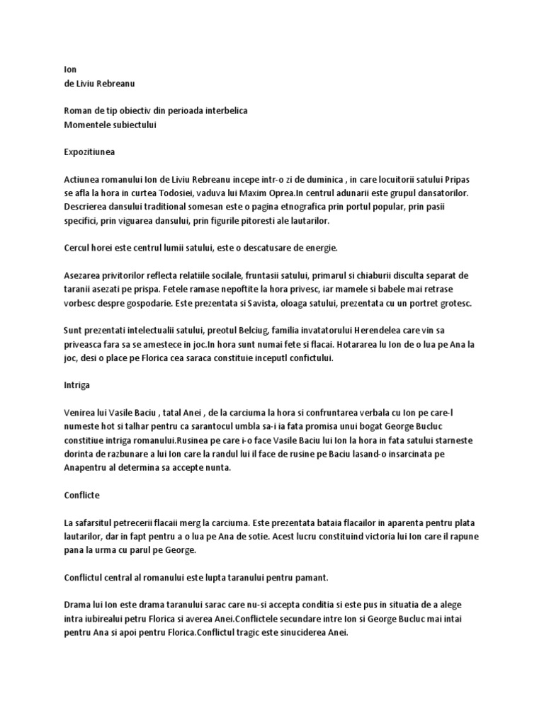 Rezumat Romanul Ion De Liviu Rebreanu