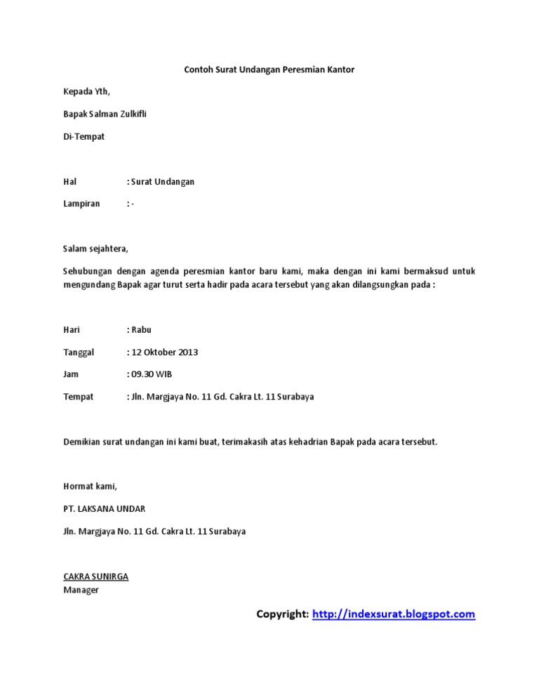 Surat Undangan Peresmian Gedung Pdf
