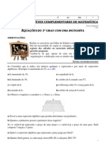 6 Lista de Exercícios Complementar de Matemática (Equações Do 1º Grau Com Uma Incógnita) Professora Michelle - 7º Ano B Unidade II