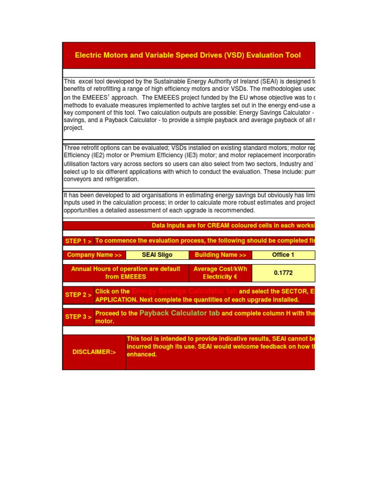 Electric Motors and Variable Speed Drives Evaluation Tool | PDF