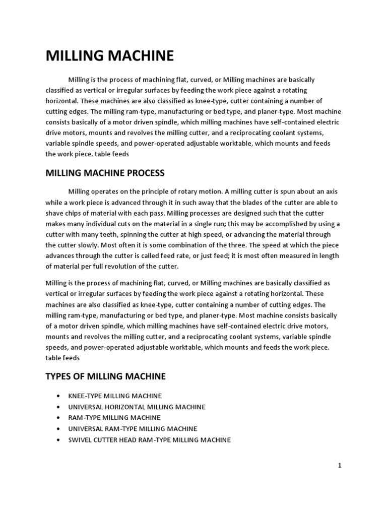 Milling Machine Report Dely PDF Drill Screw