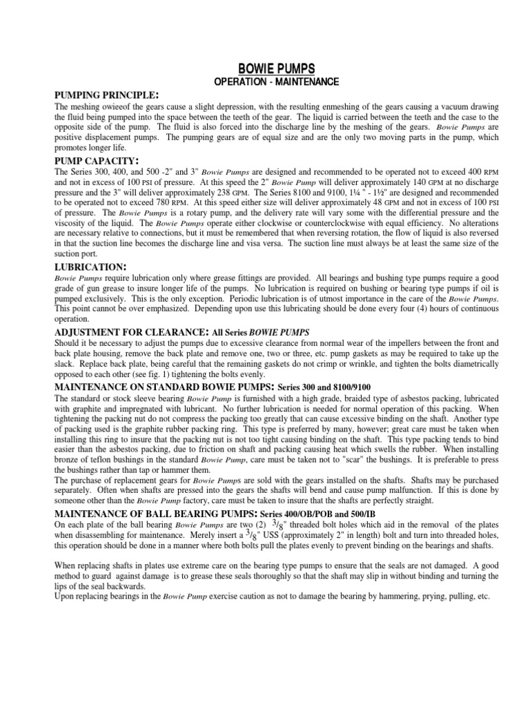 Bowie Pumps: Operation & Troubleshooting | PDF | Pump | Valve