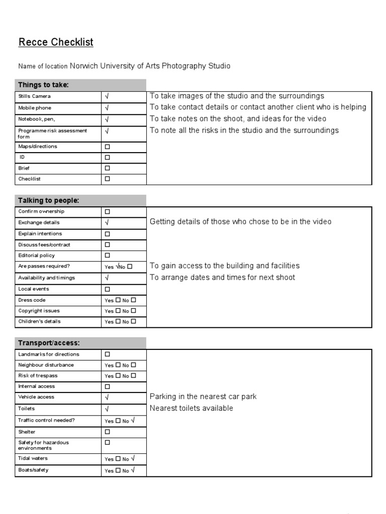 Recce Checklist: Things To Take | PDF