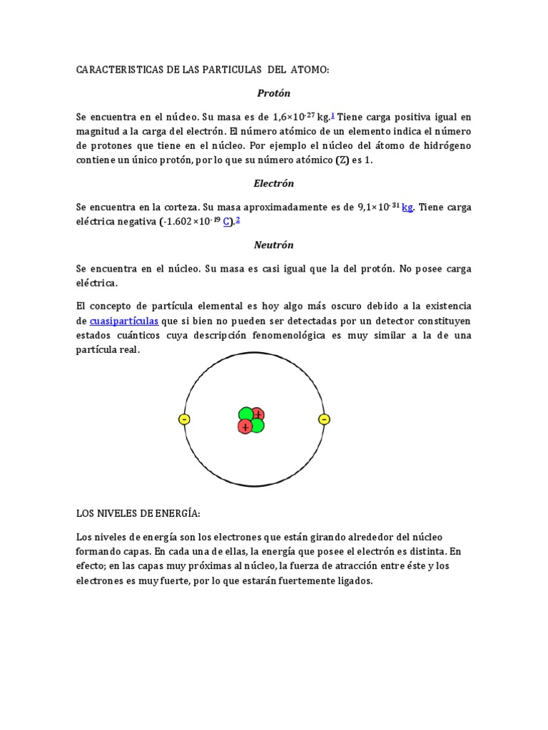 Caracteristicas de Las Particulas Del Atomo