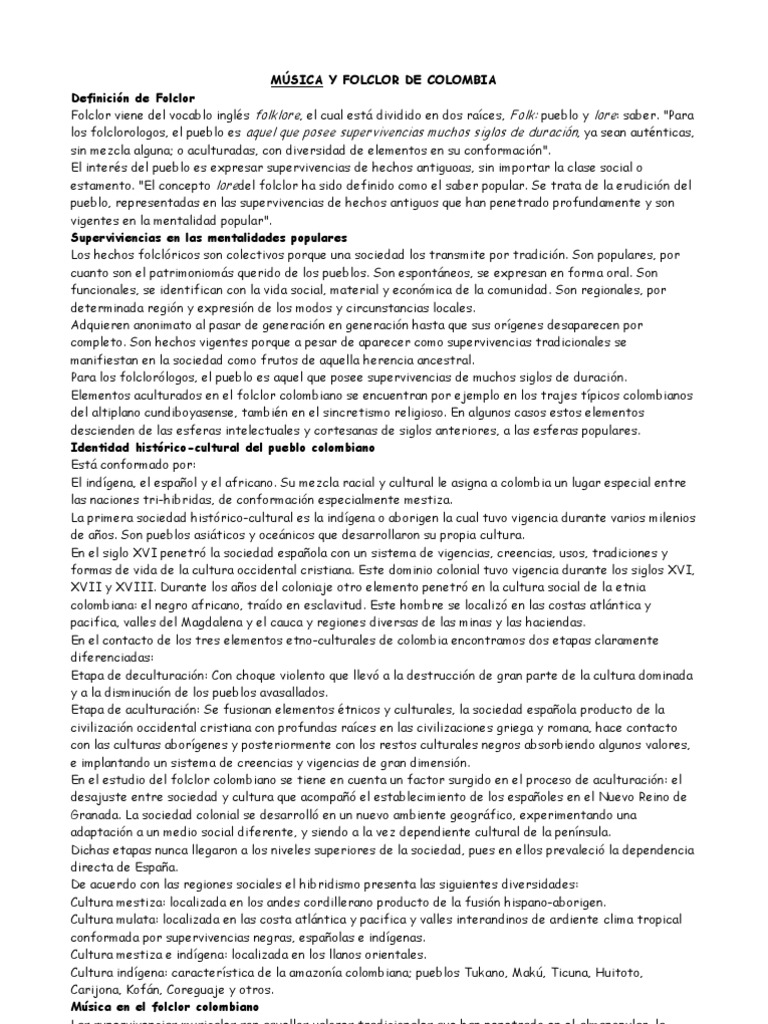 Folclor y Música de Colombia | PDF | Entretenimiento (general)