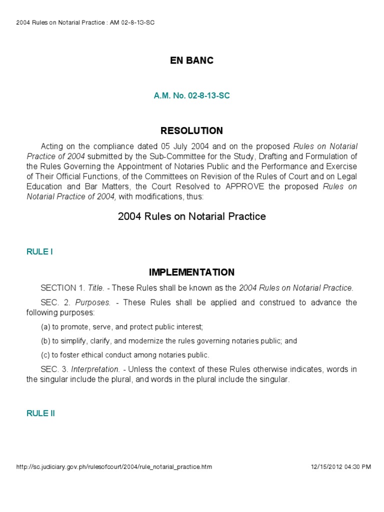 2004 Rules on Notarial Practice - AM 02-8-13-SC.pdf | Notary Public