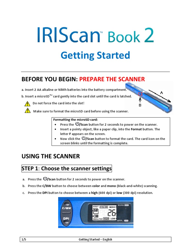 IRIScanBook2 GettingStarted ENG | PDF | Image Scanner | Secure Digital