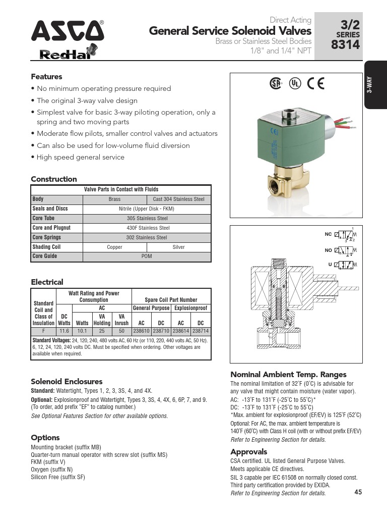 ASCO 8314 3-Way Solenoid Valve Guide | PDF | Valve | Mechanical Engineering