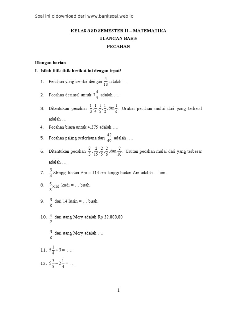 Www Banksoal Web Id Soal Matematika Kelas 6 Sd Semester Ii