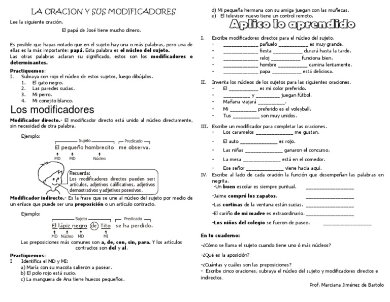 Modificadores Directos e Indirectos en Oraciones | PDF | Artes del ...