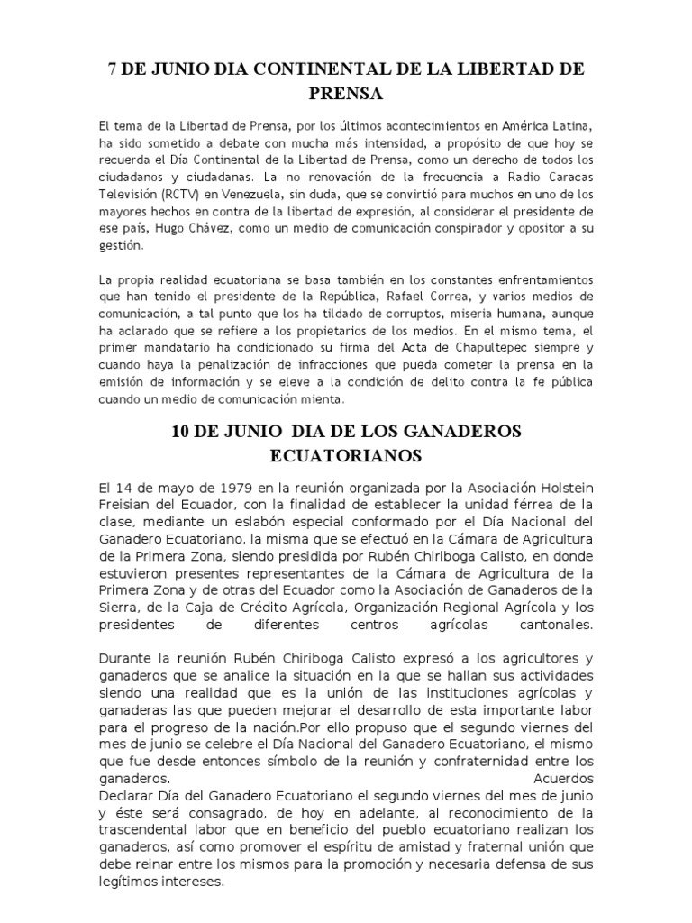 7 De Junio Dia Continental De La Libertad De Prensa Ecuador