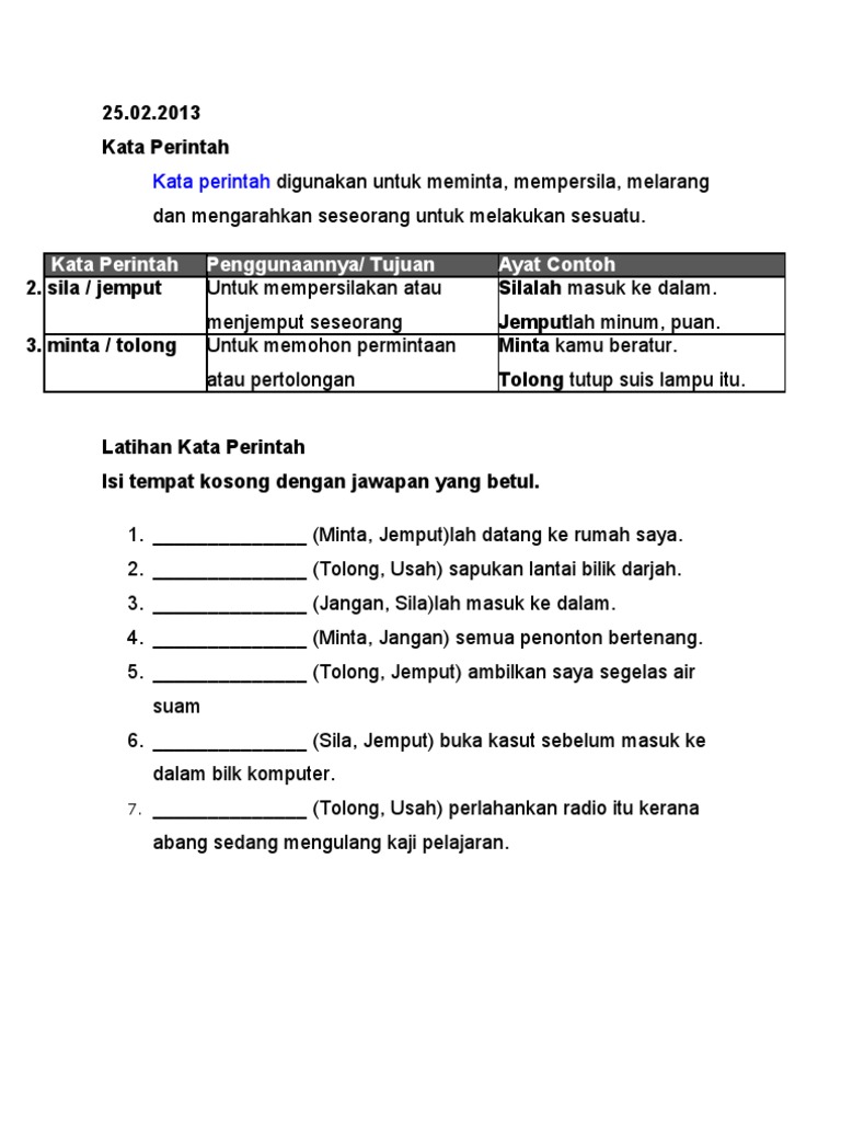 Latihan Ayat Perintah