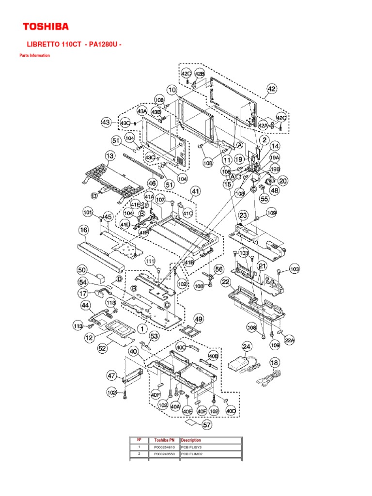 Toshiba Libretto 110CT Parts List | PDF