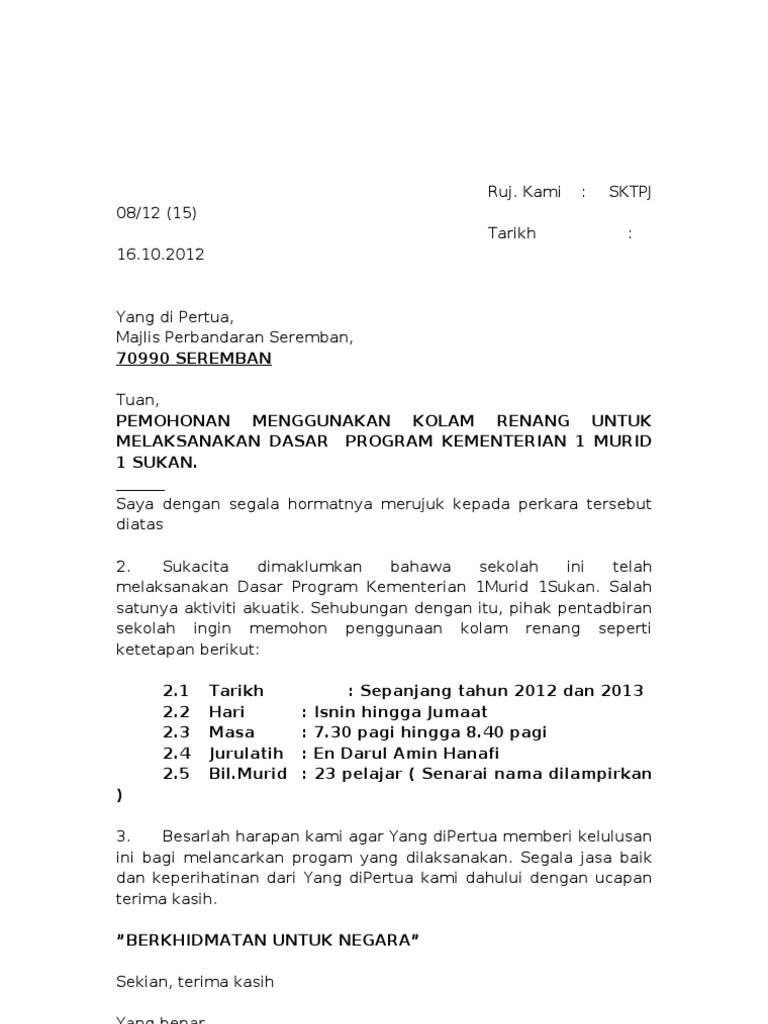 Surat Mohon Guna Kolam Renang Paroi Pdf