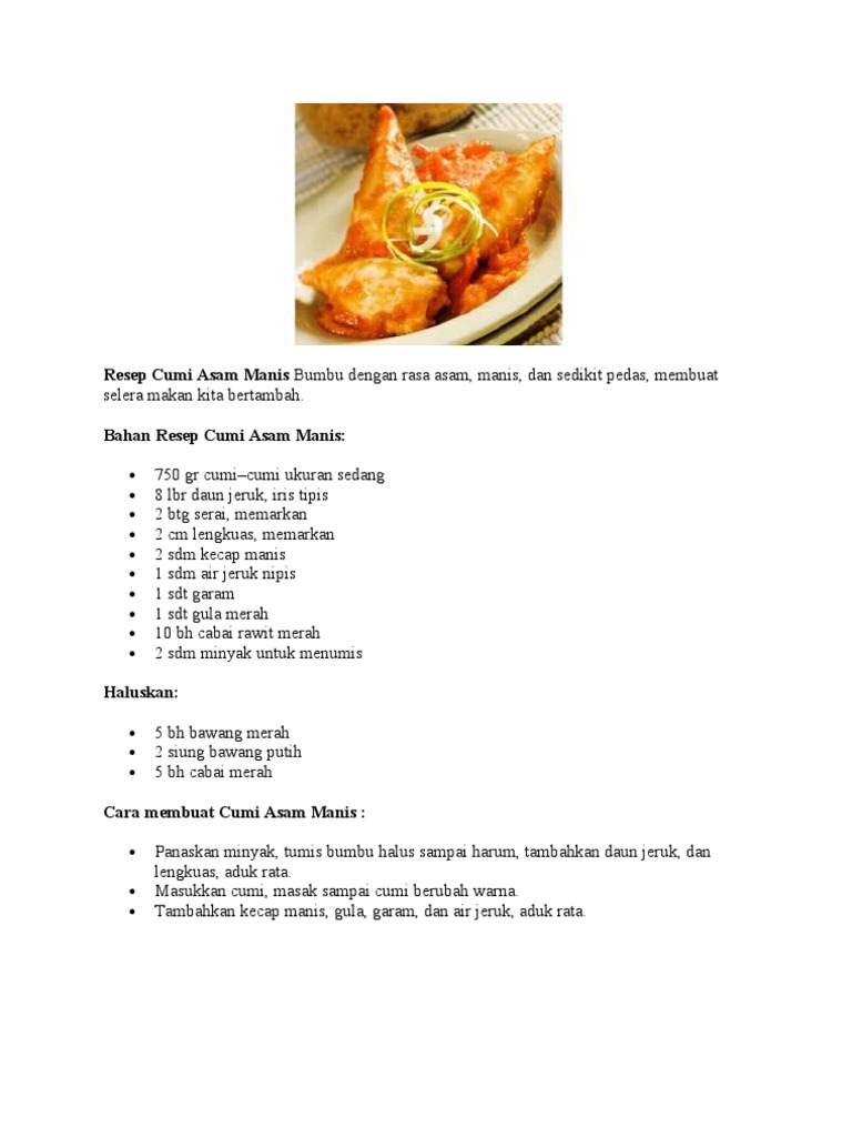 Resep Masakan Cumi Pedas Asam Manis