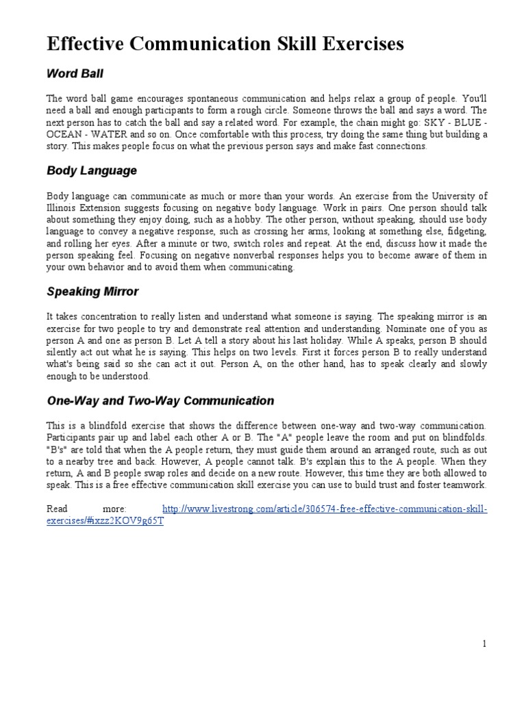 Effective Communication Skill Exercises Body Language Nonverbal
