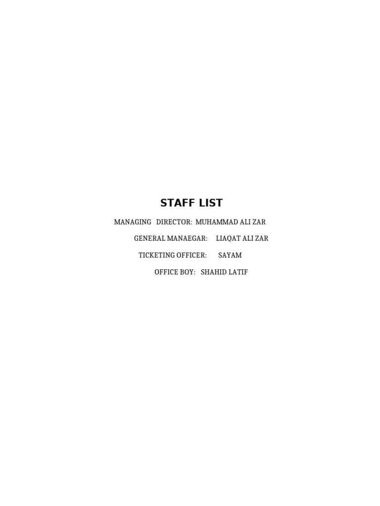 Staff List for Company Management | PDF