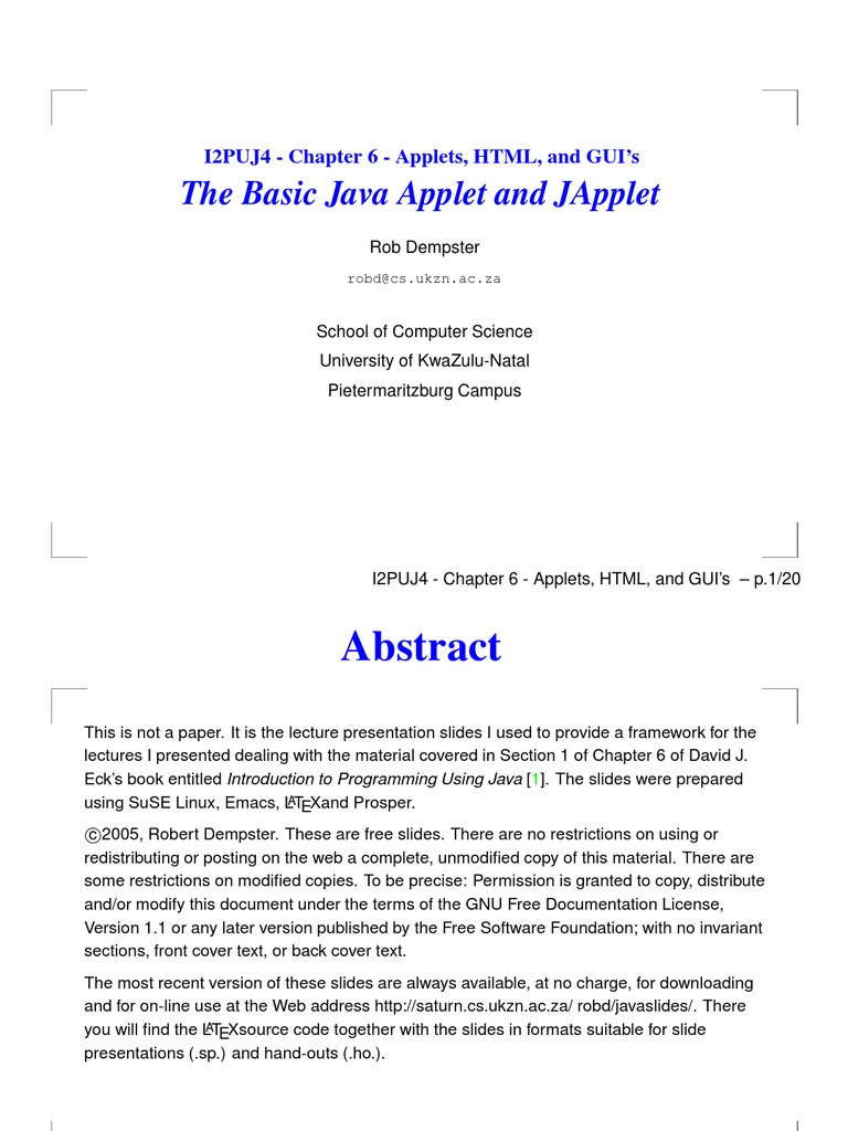 Java Applet Guide | PDF | Java (Programming Language) | Free Software