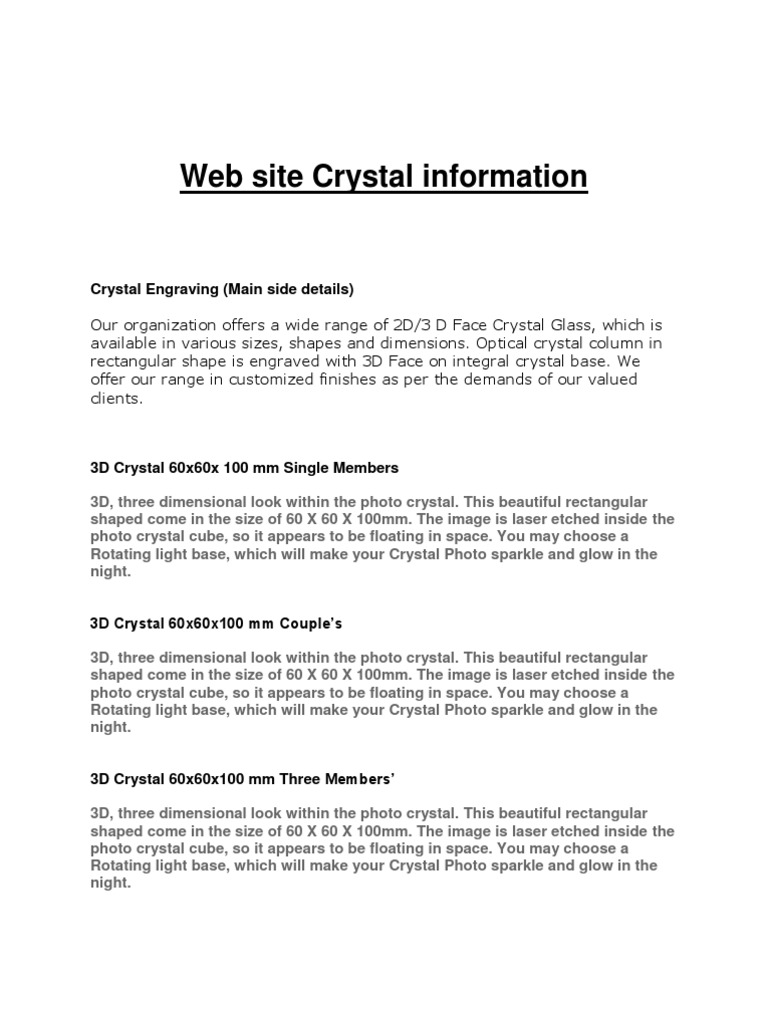 Custom 3D & 2D Crystal Engravings | PDF | Crystal | Shape