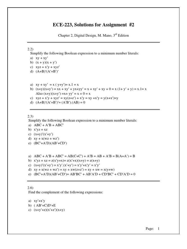 Assignment2 Solution 3rd Edition Boolean Algebra Teaching Mathematics