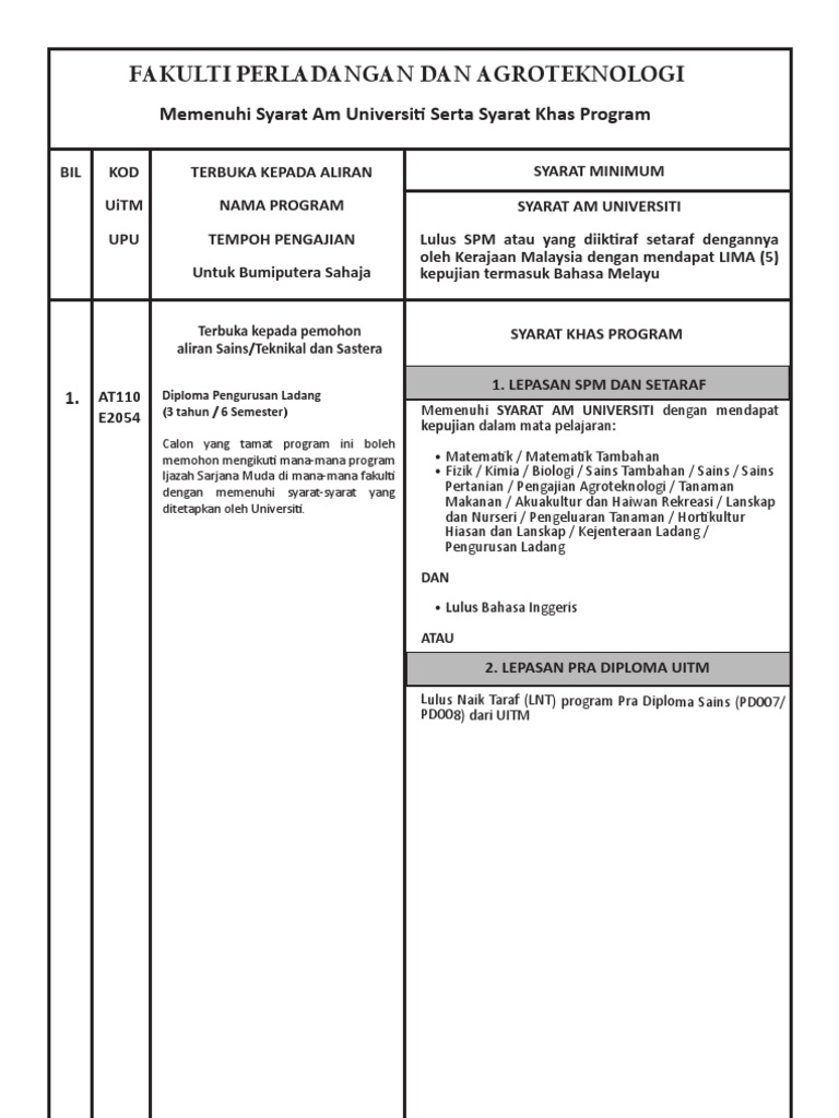 Syarat Masuk Diploma Perladangan Uitm Pdf