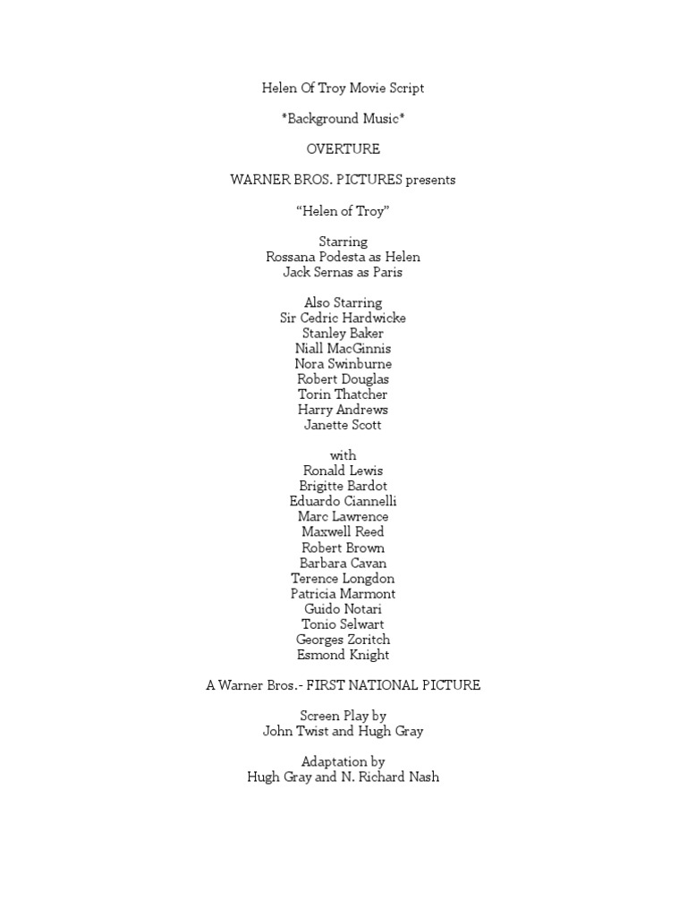 Helen of Troy Script Partial Draft | PDF | Hector | Helen Of Troy
