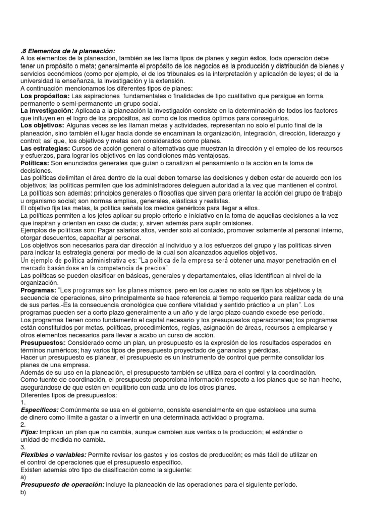 Elementos Clave de la Planeación Empresarial | PDF | Presupuesto ...