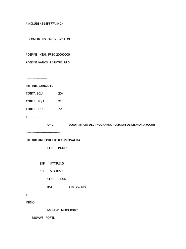 PIC16F877A LED Blinking Program | PDF