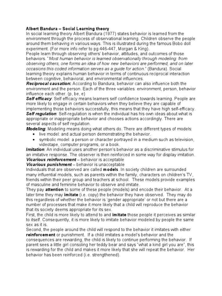 Albert Bandura Social Learning Theory Pdf Self Efficacy