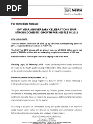 13 Nestle Q4 12 Media Release En Pdf Profit Accounting Nestle