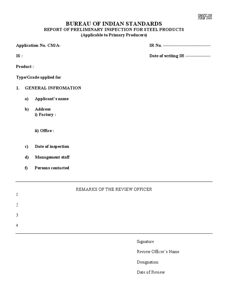 Preliminary Inspection Report for Steel Products | PDF | Calibration ...