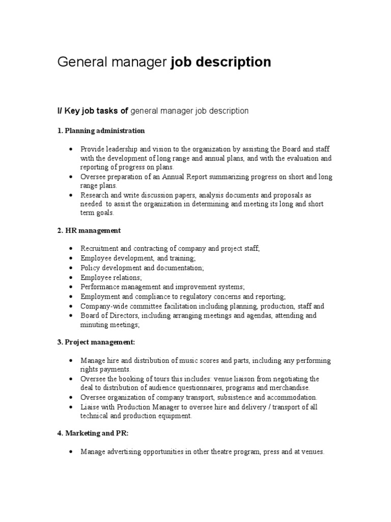 General Manager Job Description  PDF  Regulatory Compliance