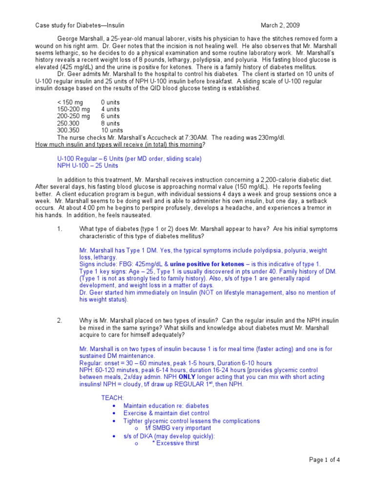 diabetes mellitus case study with answers