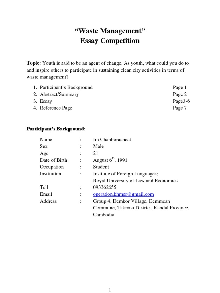 Waste Management Essay Contest(Im Chanboracheat).pdf Recycling Waste