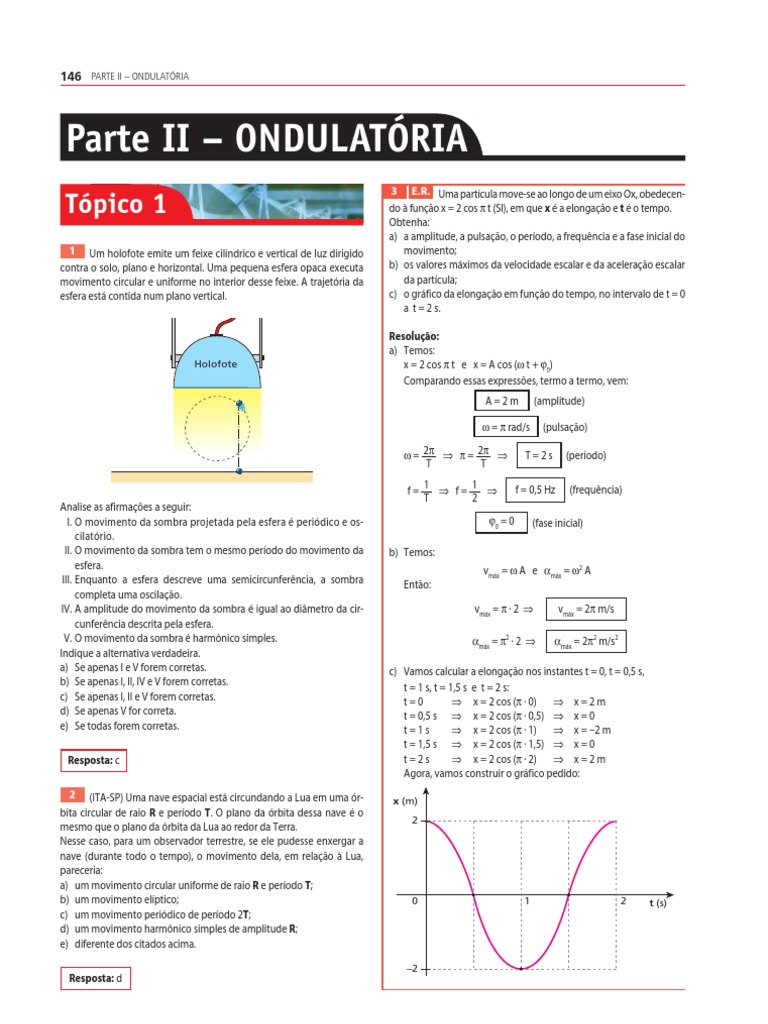 Ondulatória - Questões Resolvidas PDF | PDF | Massa | Pêndulo