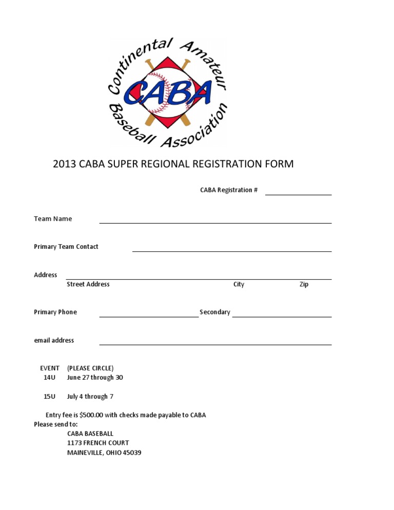 CABA Super Regional Sign-Up Form | PDF