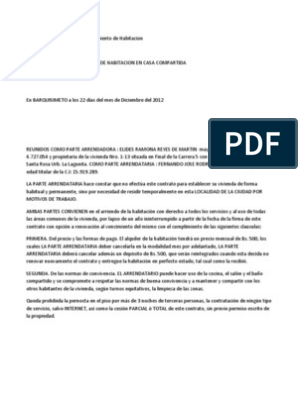 Modelo de Contrato de Arrendamiento de Habitacion | PDF | Alquiler