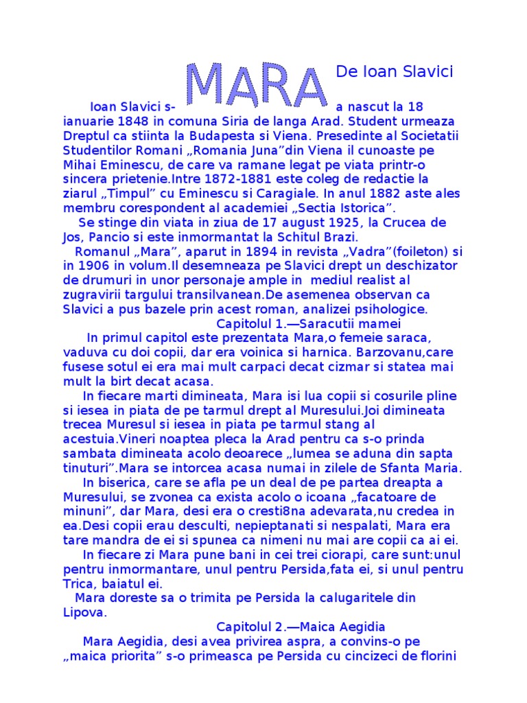 Print Si Cersetor Rezumat Pe Capitole Mara-Rezumat Pe Capitole | PDF